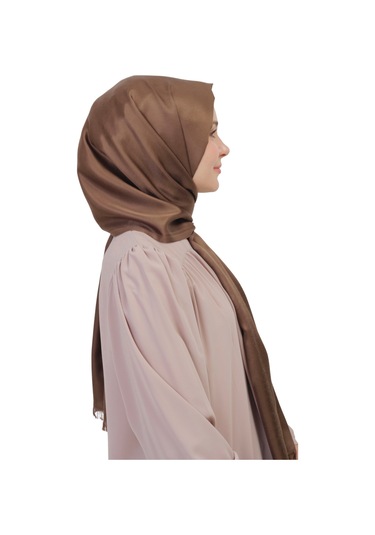 Çift Taraflı Düz Jakar Şal Parlak & Mat Dokulu, Özel Gün Şalı, Düz Renk KAhverengi