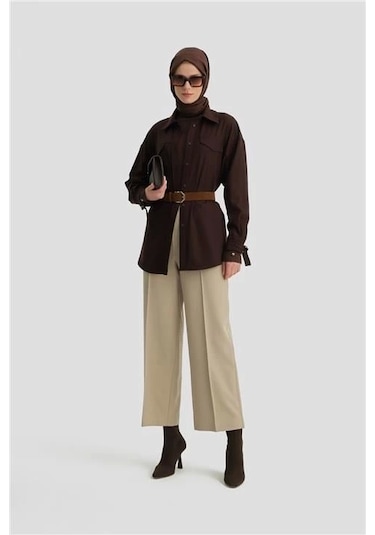 Armine Beli Apoletli Palazzo Pantolon 24kh2722 Bej Bej