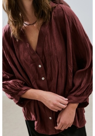 Keten Krushlı Düğmeli Bluz Erik Çürüğü Erik Çürüğü