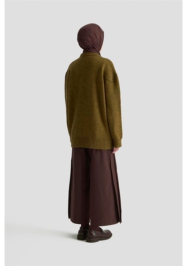 Armine İşleme Detaylı Kazak 25kd6003 Koyu Haki Haki