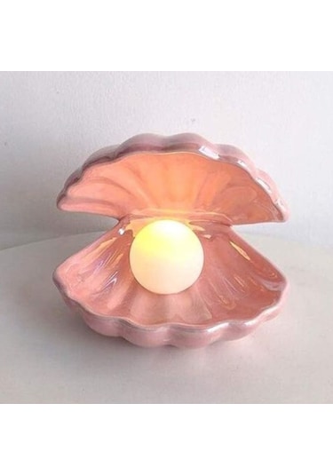 Yeiuyi7 Yaratıcı Kabuk Seramik Gece Lambası Yatak Odası Başucu İnci Gece Lambası Pembe