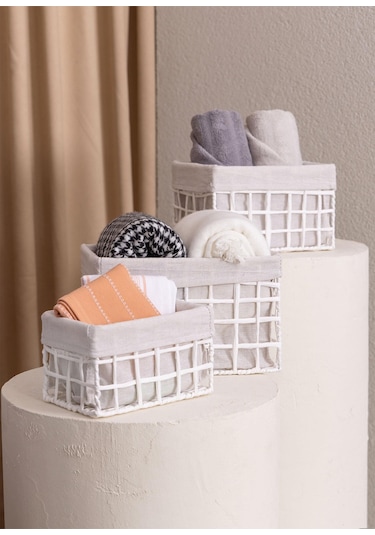 The Mia Braid Hasır Organizer Sepet Beyaz 30x22x19 Cm