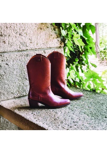 Camel Bot Kadın Ubeda Toni Pons Leather Cowboy Ankle Boots Wıth Heel kahverengi