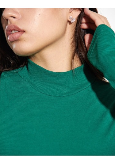 Kaşkorse Yarım Boğaz Body Sweatshirt, Fitilli Kumaş, Likralı, Bordo Çimen Yeşili