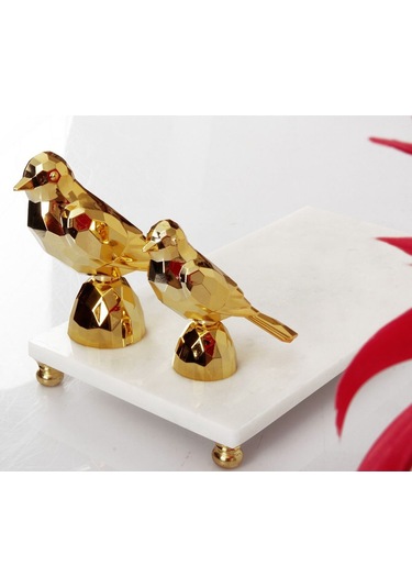 Akrilik Kristal Kesim 2'li Biblo Kuş Gold Sarı 12 Cm X 14 Cm