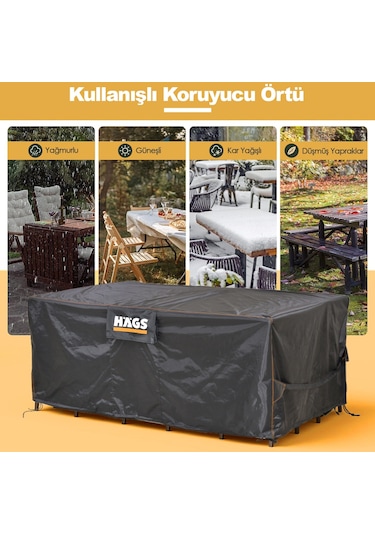 Haegs Bahçe Mobilyası Örtüsü, 250-210-90cm, Su Geçirmez, Dış Mekan Masa Ve Sandalye Koruma Kılıfı Siyah