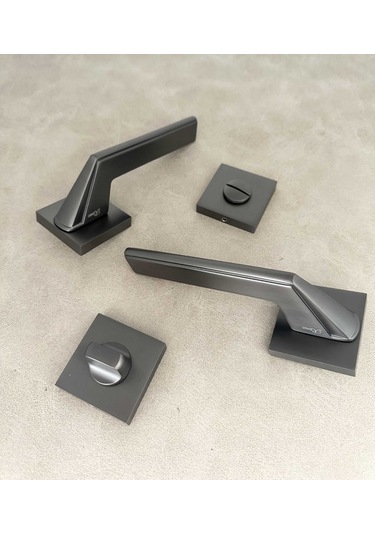 Rivax Anka Mat Antrasit Gri Zamak Kare Rozetli Wc Banyo Kapı Kolu 1 Takım