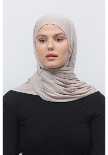 Tesettür Penye Şal Düz - Koyu Krem