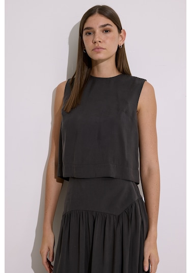Modal Kolsuz Kısa Bluz Antrasit Antrasit