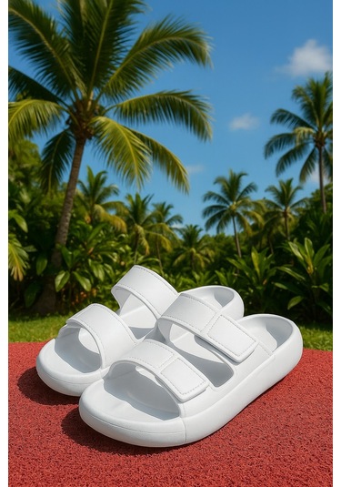 Mercan Unisex Cırtlı Terlik Deniz Plaj Havuz Terliği Yumuşak Rahat Taban Beyaz