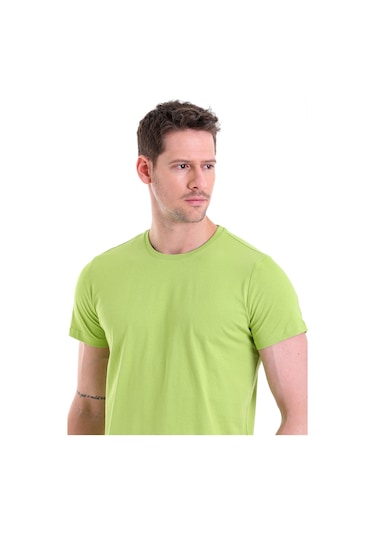Hatemoğlu Regular Fit Pamuk Bisiklet Yaka Düz Erkek Tişört Yeşil