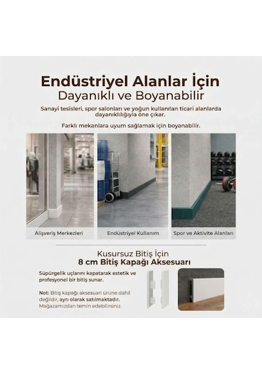 Espumo Kompozit Süpürgelik 8 cm Beyaz | Suya Dayanıklı Parke Duvar Süpürgelik 2,40 m ESP301
