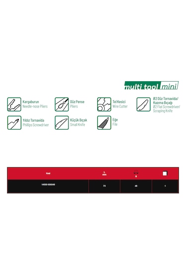 İzeltaş Elta Multi Tool Mini 7 Fonksiyonlu Katlanır Çok Amaçlı Pense El Aleti Paslanmaz Çelik 75 Mm Diğer