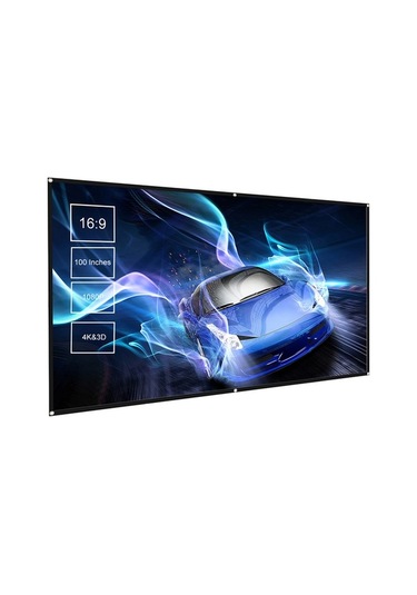 Novahub Mufunye 100 İnç Taşınabilir Portatif Projeksiyon Perdesi, 16:9 Asma Kancalı Polyester Ekran, Katlanabilir İnce Tasarım, Beyaz Siyah Renkli