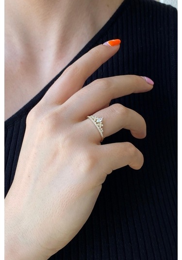 Zümrüt Sarraf 14 Ayar Yeşil Altın Kadın Kraliçe Taç Taşlı Yüzük 553891773