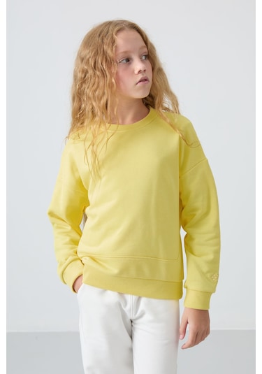 Oversize 3lü Paket Sarı-ekru-su Yeşili Kız Çocuk Sweatshirt - 75150 Sarı