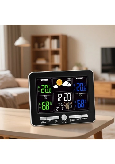 Motion003 1 Adet Siyah Renkli Lcd Ekranlı Hava Durumu İstasyonu Atomik Saat Barometre Sıcaklık Nem Ölçer Çift Alarmlı Takvim Gösterimi Usb Çalışan