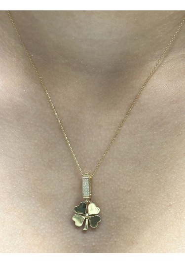 14 Ayar Altın Yonca Kolye Uçlu Zincir