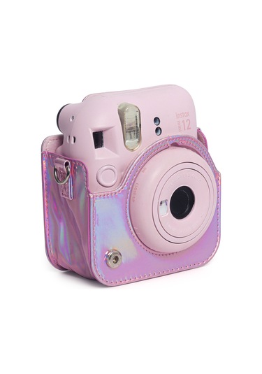 Instax Mini 12 Makine Uyumlu Pembe Parlak Deri Kılıf