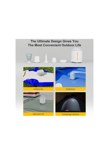 Lemestar Beyaz Cf01 Taşınabilir Kablosuz Hava Pompa: Inflasyon, Deflasyon Ve Çadır Lambası İşlevi - Dahili Li-po Pil