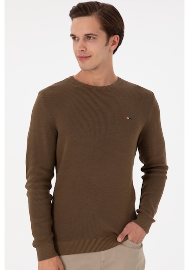 U.S. Polo Assn. Erkek Slim Fit Bisiklet Yaka Haki Basic Kazak 50298282-VR027