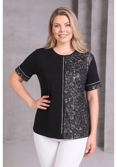 Aytemas Leopar Desenli Taş Detaylı Bluz Siyah/grileopar
