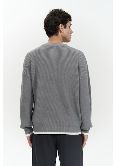 Carter Çift Yaka Detaylı Gri Erkek Triko Kazak Gri