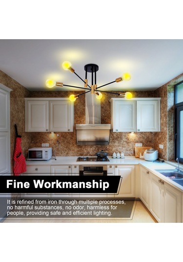 Neoglint Tavan Lambası 6 Işıklı Modern Metal Avize Siyah - Altın Diğer