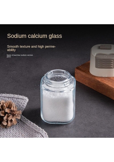 Gri Hanyang Kontrol Tuz Şişesi Cam Baharat Şişesi Ev Basın Tipi Kantitatif Kontrol Şişesi Mutfak Tuzluk Baharat Şişesi