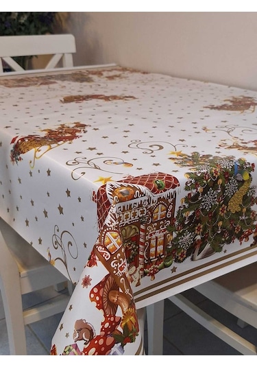 Yeni Yıl Desenli Elyaflı Pvc Masa Örtüsü Silinebilir Ve Su Geçirmez Muşamba Dkrm24c Beyaz
