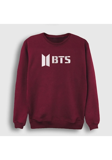 Presmono Unisex Logo Bts Sweatshirt Bordo