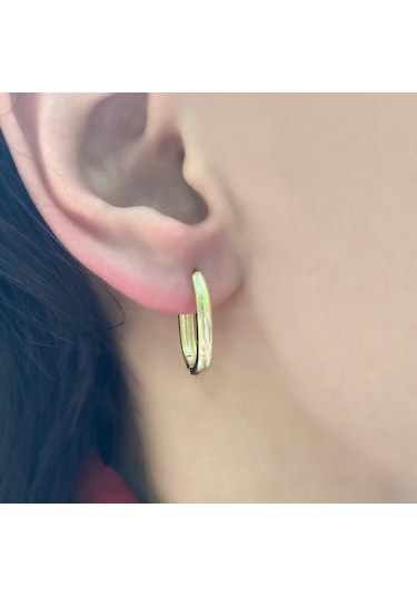Taşsız Oval Gold Küpe Gümüş