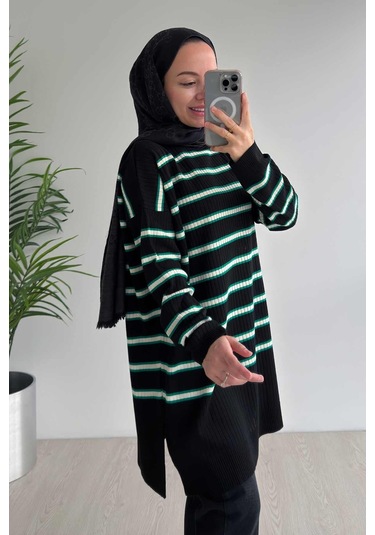 Lady Triko Tunik - Siyah/yeşil Siyah
