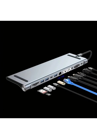 Xuweiwei Usb C Hub 12 İn 1 Alüminyum Alaşım 4k Hdtv 1080p  Windows Android Uyumlu Sd Tf Usb 3 0 2 0 Genişletme
