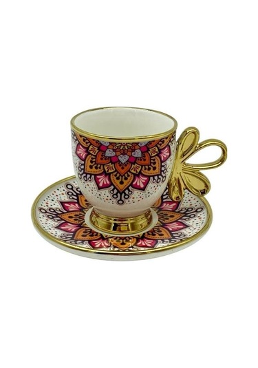 Roykıng Kırmızı Desenli 6 Kişilik Kahve Fincan Takımı porselen