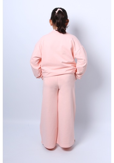 Kız Çocuk Eşofman Takımı Kordonlu Baskılı İspanyol Paça C37 Yavruağzı