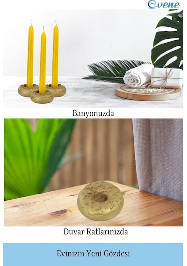 Mumluk Şamdan 3 Adet İnce Mum Uyumlu Donut Model - Altın