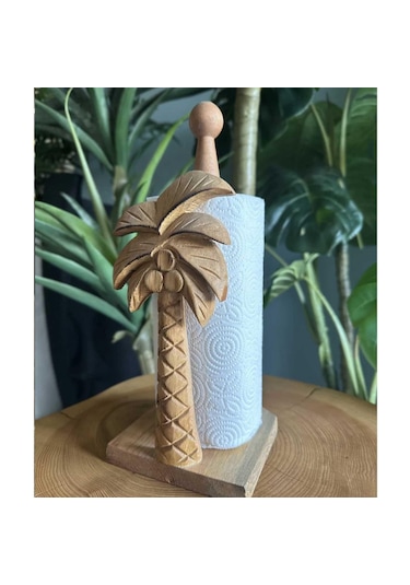 Reyo Ahşap Oyma Peçetelik Kağıt Rulo Havluluk Naturel Palmiye Des
