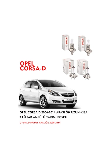 OPEL CORSA D 2010 MODEL ÖN UZUN-KISA 4 LÜ FAR AMPÜLÜ TAKIMI BOSCH