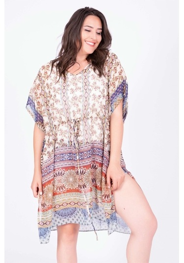Büzgü Detaylı Kimono-Çok Renkli-Xl Çok Renkli