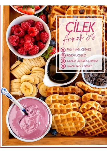 Güllüoğlu Çilek Aromalı Sos - Waffle & Krep & Pankek & Tatlı & Dondurma & Kruvasan Sos - 300 Gr / 225 Ml