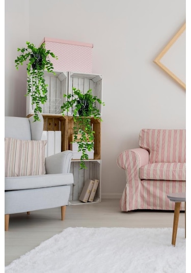 Yapay Çiçek Saksıda Sarkan Şimşir Okaliptus Yapay Sarmaşık 56cm Siyah Saksıda