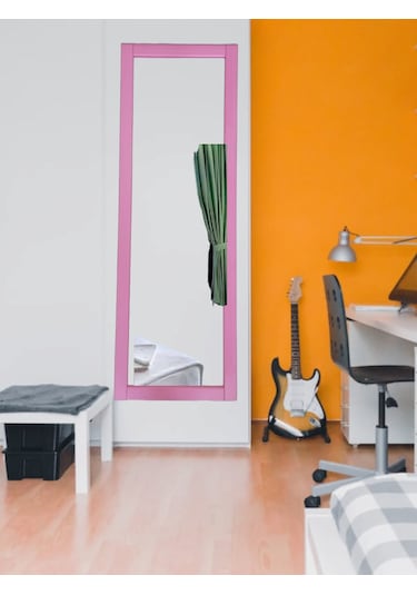 Pembe Ahşap Cerceve Duvar Aynaları 121x37 Cm Antre Hol Room C Pembe