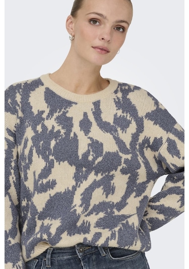 Only Gigi Ls Glitter O-neck Kadın Triko Kazak Işıltılı Bisiklet Yaka Mavi