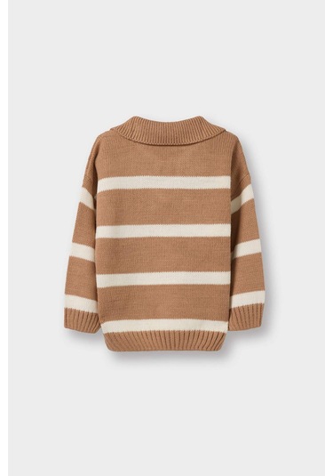 Defacto Erkek Bebek Polo Yaka Çizgili Kazak C8879a525auer105 Ekru