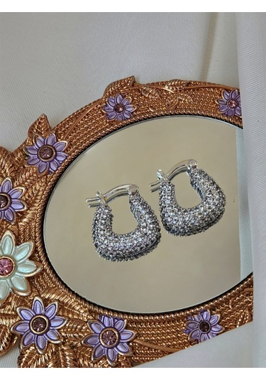 Arp Model Minimal Zirkon Taşlı Zarif Silver Renk Çelik Küpe Silver