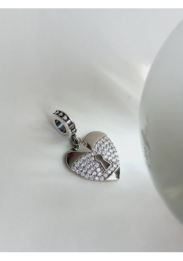 Gümüş Kalp Anahtar Tasarım Aşk Charmı Kadın Charm