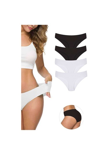 4 Adet Kadın Dikişsiz Lazer Kesim Esnek İz Yapmayan Külot S1 Çok Renkli