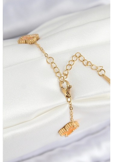 316l Çelik Sedefli Turuncu Gold Renk Yonca Kadın Bileklik Çok Renkli