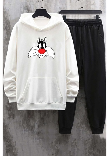 Beyaz Kapuşonlu Sylvester Eşofman Takımı Beyaz